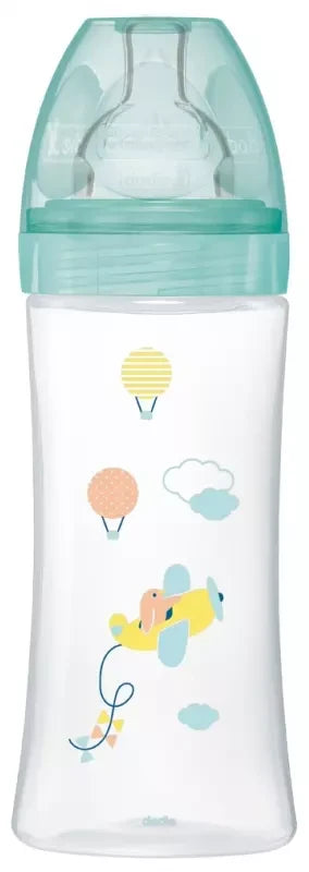 Dodie Biberon Sensation+ 330 ml Vert Dinosaure +6 Mois Tétine Plate Débit 3 - Modèle : Air