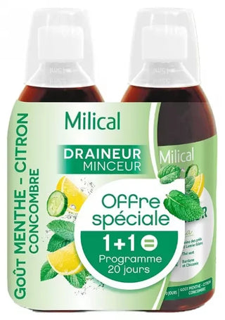 Milical Draineur Minceur Ultra Lot de 2 x 500 ml (= Programme de 20 Jours) - Saveur : Menthe-Citron-Concombre