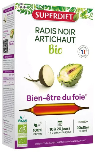 Superdiet Radis Noir - Artichaut Bio - 20 Ampoules de 15 ml