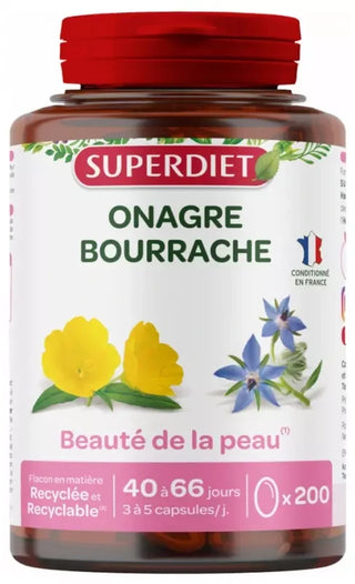 Superdiet Huiles Onagre et Bourrache - 200 Capsules