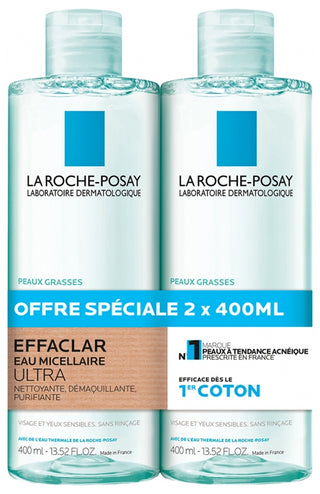 La Roche-posay Effaclar Eau Micellaire Ultra Peaux Grasses Lot 2 x 400 ml