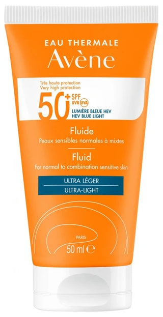 Avène Eau Thermale - Solaire - Fluide 50+ Uvb Uva Lumière Bleue Hev Peaux Sensibles Normales 50 ml