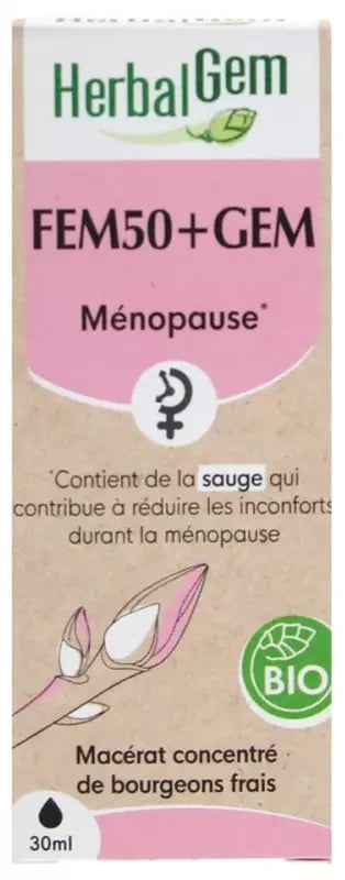 Herbalgem Fem50+Gem Bio Atténue Les Désagréments de la Ménopause Complexe de Gemmothérapie Concentrée 30 ml