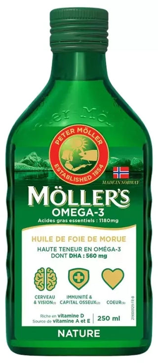 Möller's Mollers Huile de Foie de Morue Liquide Sans Arôme - 250 ml