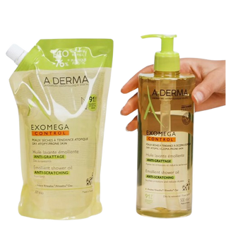 ADERMA EXOMEGA CONTROL Huile Lavante Emolliente Flacon + Recharge - 2x500ml
