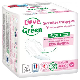 Love & Green Serviettes Hypoallergéniques et Écologiques "normal" X 14