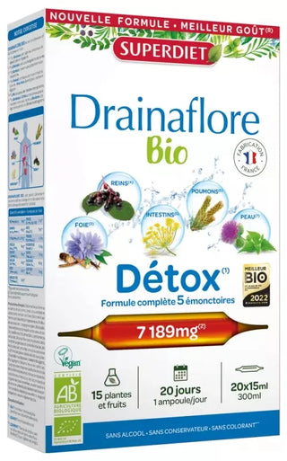 Superdiet Drainaflore Bio - 20 Ampoules de 15 ml