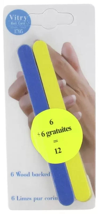 Vitry Botte de 6 Limes Manucure Bois - Couleur : Bleu et Jaune