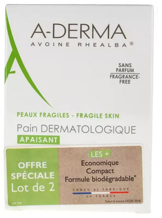 A-Derma Les Indispensables Pain Dermatologique Nettoyant Apaisant au Lait d'Avoine Offre Spéciale Duo 2 x 100 g