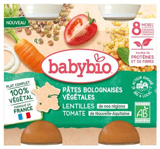 Babybio Pâtes Bolognaises Végétales - Carottes Lentilles de Nos Régions Tomates 400 g