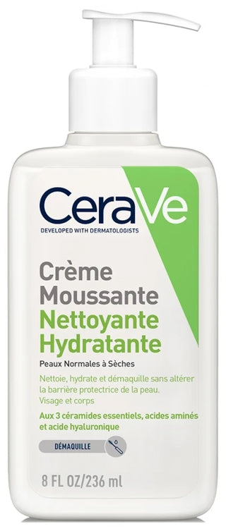 CeraVe Crème Moussante Nettoyante Hydratante Visage Peaux Normales à Sèches 236 ml