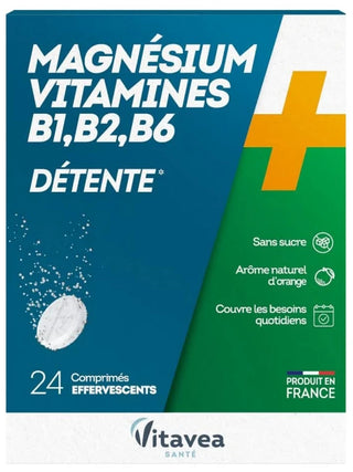Vitavea Détente Magnésium + Vitamines B1 B2 B6 B9 B12 24 Comprimés Effervescents