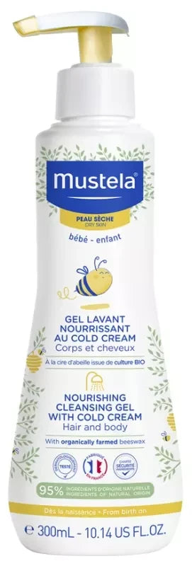 Mustela Gel Lavant Nourrissant au Cold Cream à la Cire d'Abeille Bio Peau Sèche 300 ml