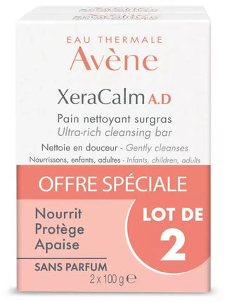 Avène Xeracalm Ad Eau Thermale - Xeracalm A.d - Pain Nettoyant Surgras - Peaux Trèsèches Sujettes à l'Eczéma Atopique et Aux Démangeaisons Offre Spéciale Duo 2 x 100 g