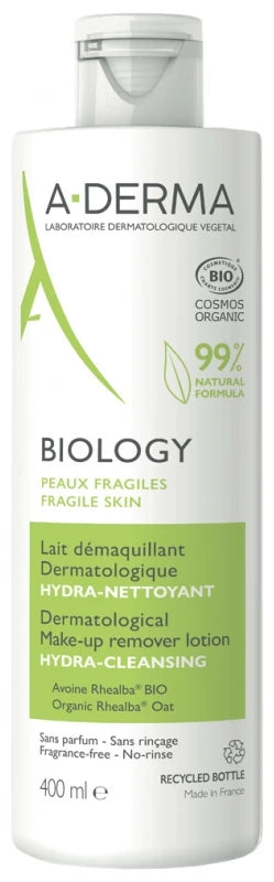 A-Derma Biology Lait Démaquillant Dermatologique Hydra Nettoyant Bio 400 ml