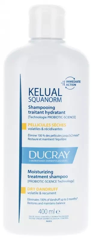 Ducray Kelual Squanorm Shampoing Traitant Hydratant Pellicules Sèches Volatiles & Récidivantes 400 ml