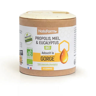 Nat & Form Propolis, Miel & Eucalyptus Bio Adoucit la Gorge 45 Gommes