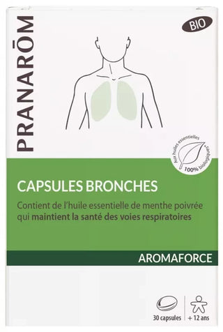 Pranarôm Capsules Bronches Bio Facilitent la Respiration Aux Huiles Essentielles Biologiques E179