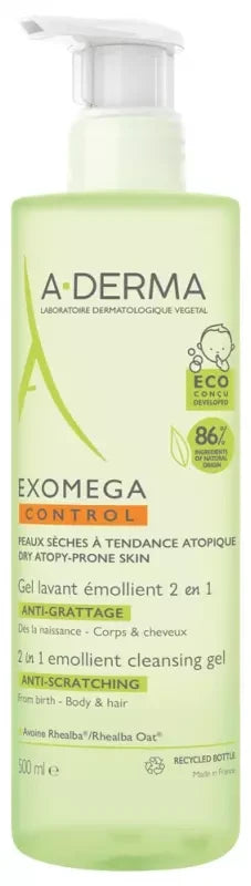 A-Derma Aderma Exomega Gel Lavant Émollient 2En1 Corps et Cheveux 500 ml