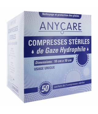 Anycare Compresses de gaze stérile 10x10cm Boite de 50