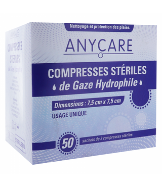 Anycare Compresses de gaze stérile 7.5x7.5cm Boite de 50
