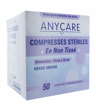 Anycare Compresses non tissé stérile 10x10cm Boite de 50