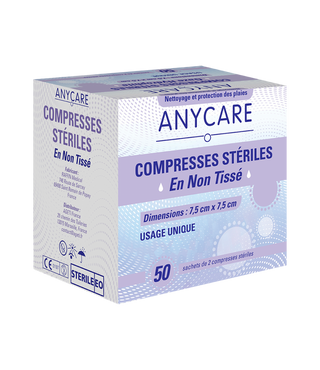 Anycare Compresses non tissé stérile 7.5x7.5cm Boite de 50