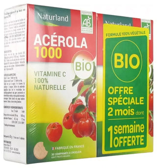 Naturland Acerola Bio Lot2 60 Comprimés à Croquer Dont 1 Semaine Offerte