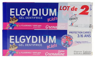 Elgydium Kids Dentifrice Protection Caries Grenadine 3/6 ans Lot de 2 x 50 ml - Arôme : Grenadine