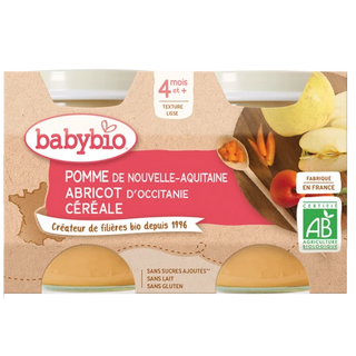 BABYBIO PETITS POTS FRUITS + 4 Mois Pomme Abricot Céréales - 2x130g