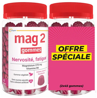 Mag 2 Gommes Nervosité Fatigue Framboise Lot de 2 x 45 Unités