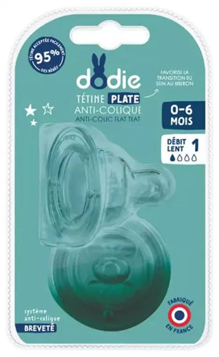 Dodie Tétine Sensation+ Plate - Col Large - 0-6 Mois - Silicone Débit 1 - Lot de 2