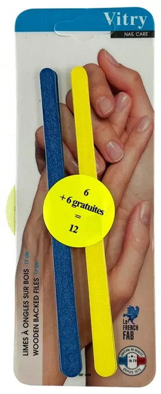 Vitry Botte 6 Limes Manucure Bois 17 cm + 1 Offerte - Couleur : Bleu et Jaune