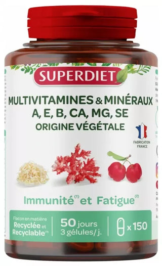 Superdiet Multivitamines et Minéraux - Origine Végétale - 150 Gélules