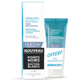 Ducray keracnyl glycolic+ crème désincrustante duo gel moussant offert