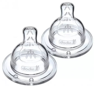 Dodie Tétine Sensation+ Plate - Col Large - 0-6 Mois - Silicone Débit 2 - Lot de 2