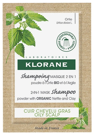 Klorane Ortie - Shampoing Masque Lavant Absorbant 2 en 1 à la Poudre d'Ortie Bio – Cuir Chevelu Gras 24 g