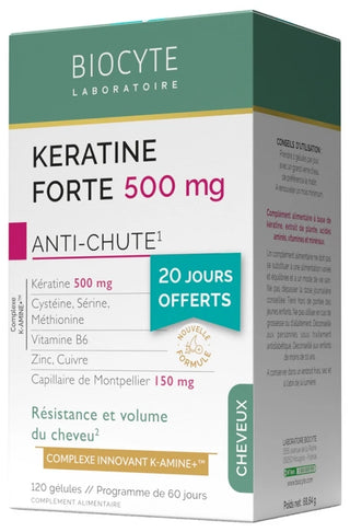 Biocyte Pack Kératine Forte 500 mg Anti Chute Résistance du Cheveu 120 Gélules