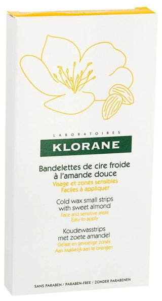 Klorane Dépilatoiresépilatoire - Bandelettes de Cire Froide à l'Amande Douce - Visage et Zones Sensibles