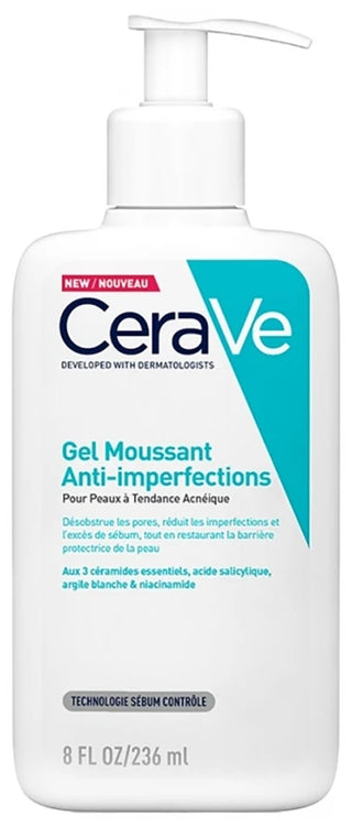 Cerave Acné Gel Moussant Anti-Imperfections 236 ml à l'Acide Salicylique et Aux 3 Céramides Essentiels Pour Peaux à Imperfections et à Tendance Que
