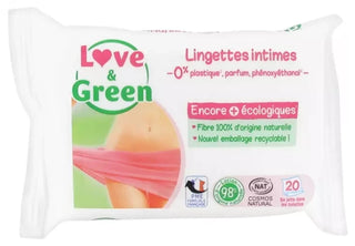 Love & Green Lingettes Intimes Apaisantes Sans Parfum X 20