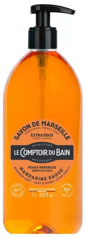 Le Comptoir du Bain Savon de Marseille Mandarine-Sauge 1 L