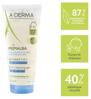 A-Derma Primalba - Gel Lavant Douceur Bébé 2en1 Corps et Cheveux 200 ml