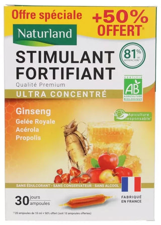 Naturland Stimulant Fortifiant Ultra Concentré Bio 20 Ampoules + 10 Ampoules Offertes