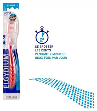 Elgydium Junior - Brosse à Dents Racoon 7/12 Ans - Couleur : Rouge