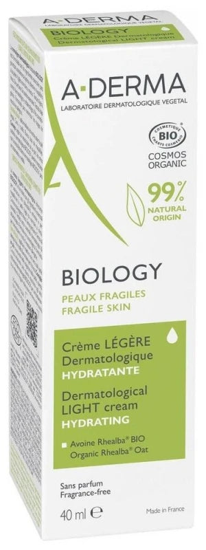 A-Derma Biology Crème Légère Dermatologique Hydratante Bio 40 ml