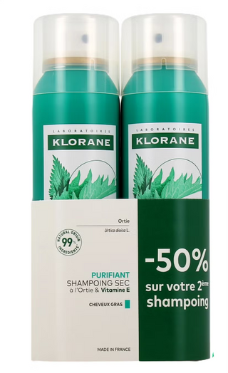 Klorane shampoing sec à l'ortie lot de 2x150ml