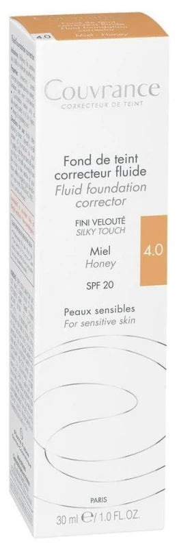 Avène Couvrance Eau Thermale - - Fond de Teint Correcteur Unifiant Fluide Naturel N°2.0 - Peaux Claires 30 ml - Teinte : 4.0 Miel