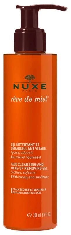 Nuxe Rêve de Miel Gel Nettoyant et Démaquillant Visage Apaisant (Peaux Sèches et Sensibles) 200 ml