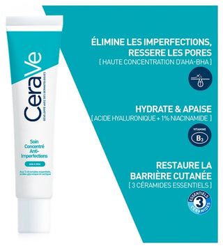 Cerave Acné Soin Concentré Anti-Imperfections 40 ml Enrichi Aux Aha Bha et Aux 3 Céramides Essentiels Pour Peaux à Imperfections et à Tendance Que